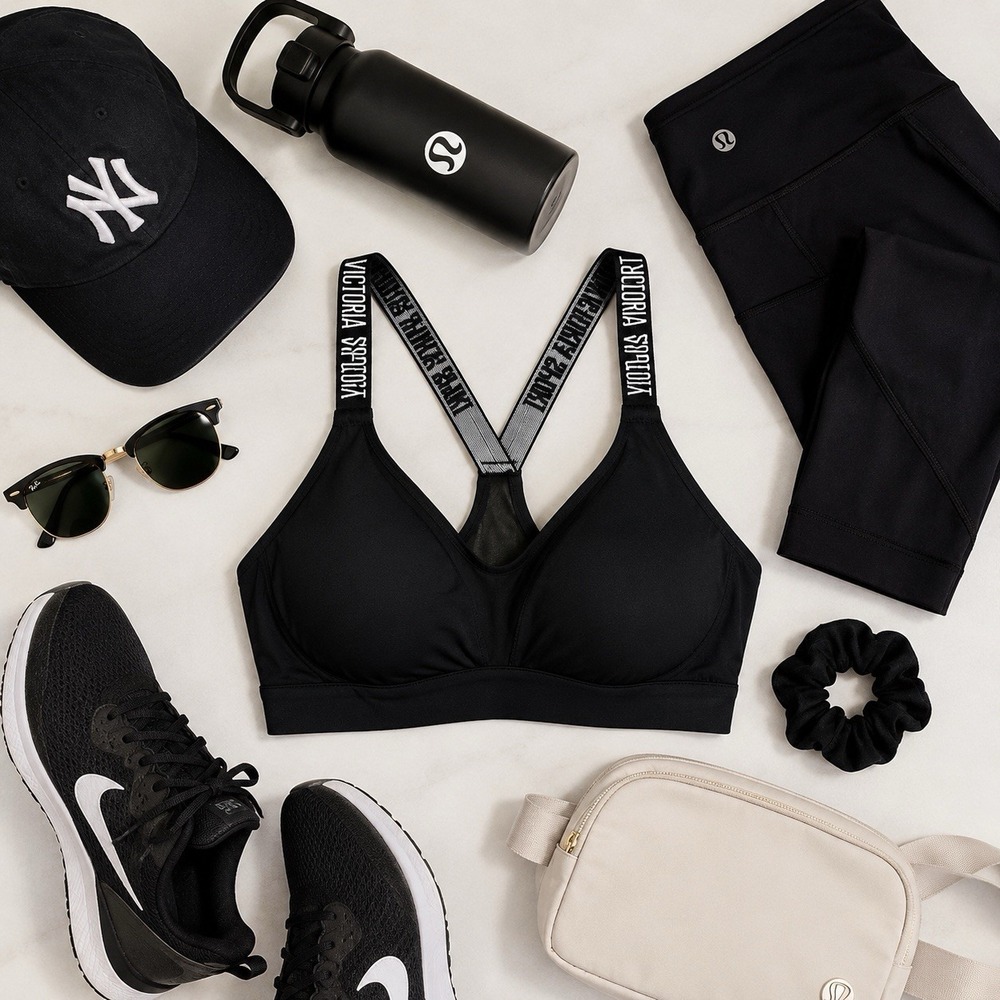 Lightweight Victoria's Secret Sport Racerback Sports Bra Black Logo Straps 34DD